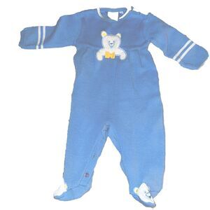 Vintage Baby Friemanit Knit Footed Sleeper Blue Sz 9 Months